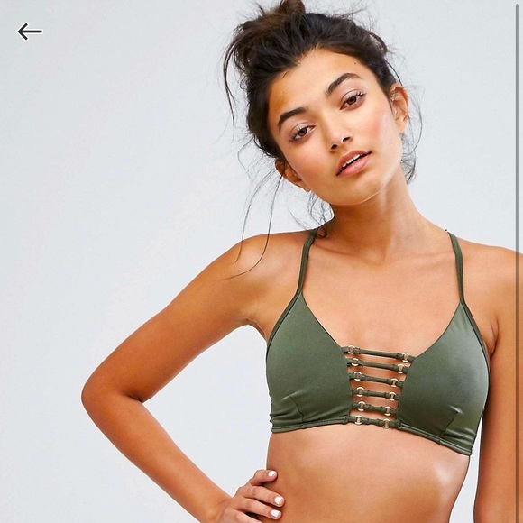 Khaki green strappy bikini top. - Picture 2 of 8